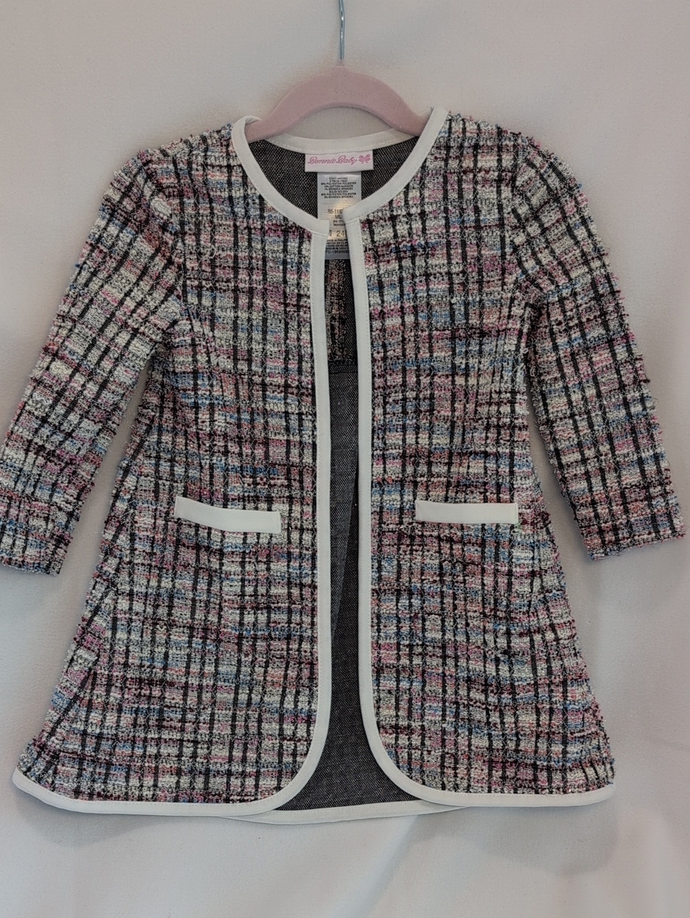 Bonnie Baby Pink Multi Tweed Open-Front Coat